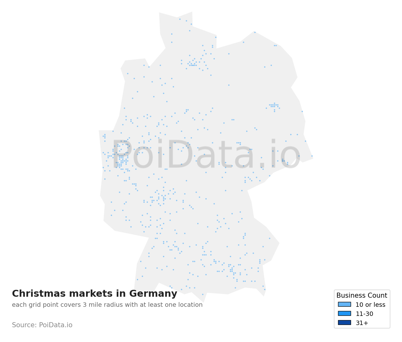 Christmas market density map for Germany