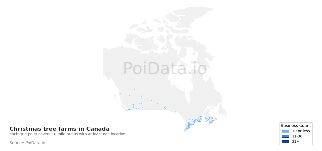 Christmas tree farm density map for Canada