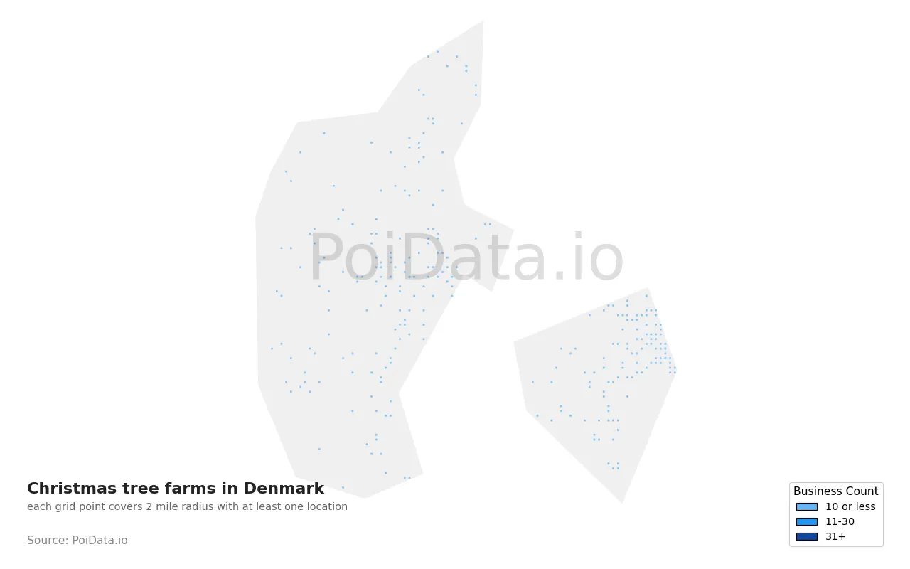 Christmas tree farm density map for Denmark