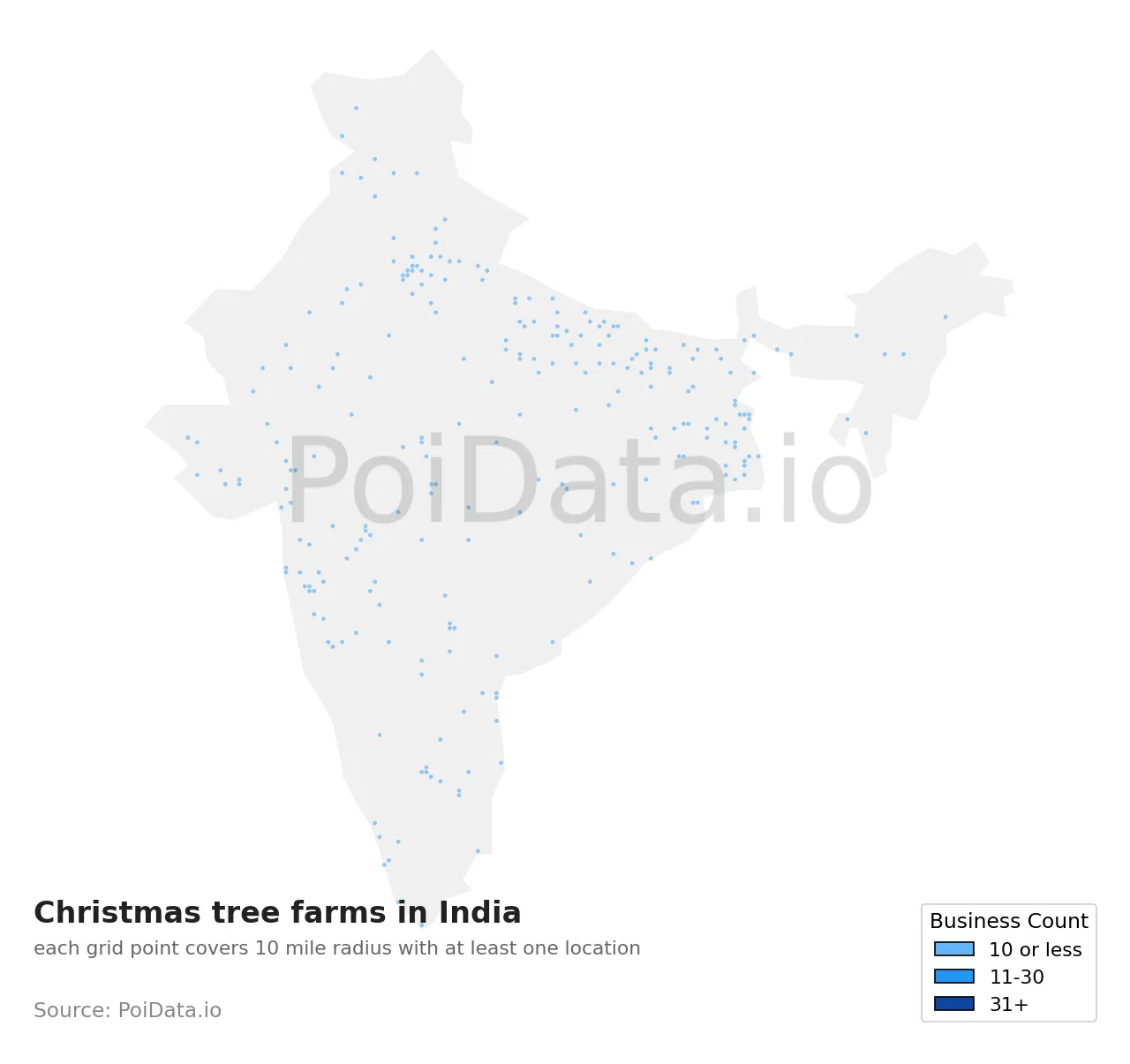 Christmas tree farm density map for India