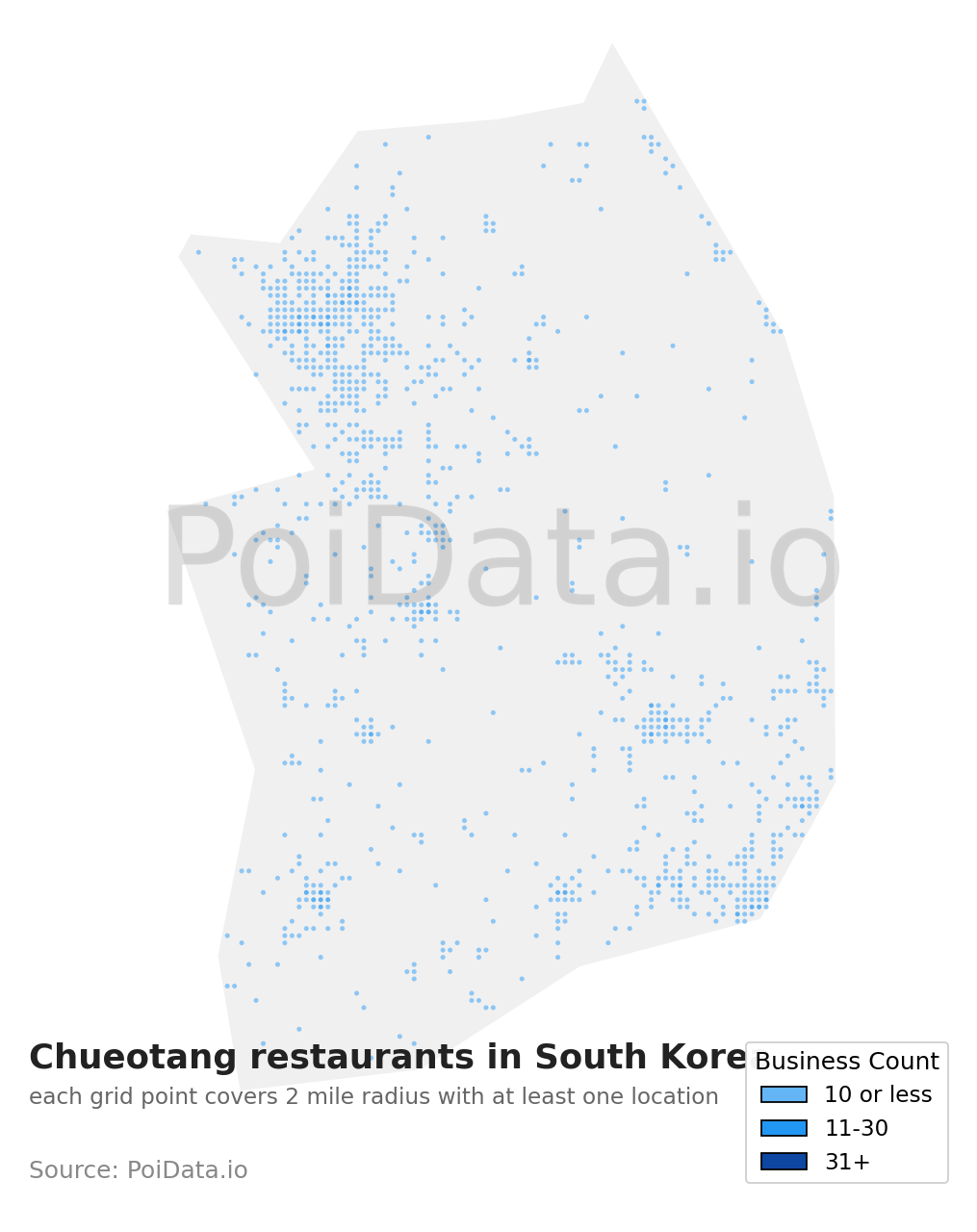 Chueotang restaurant density map for South Korea