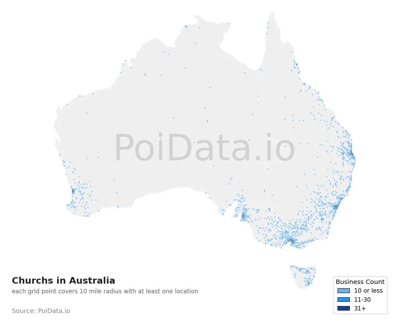 Church density map for Australia