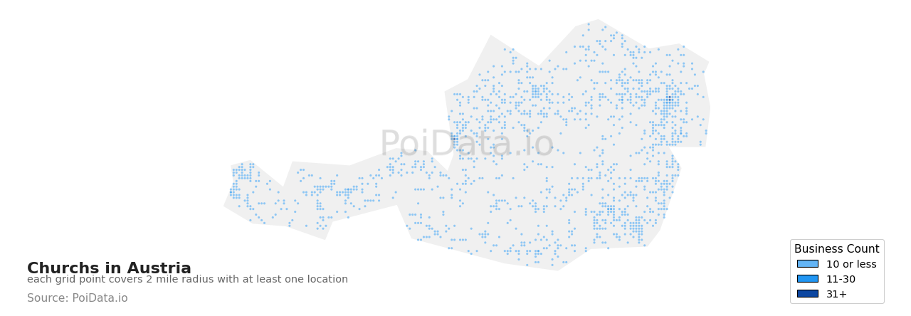 Church density map for Austria