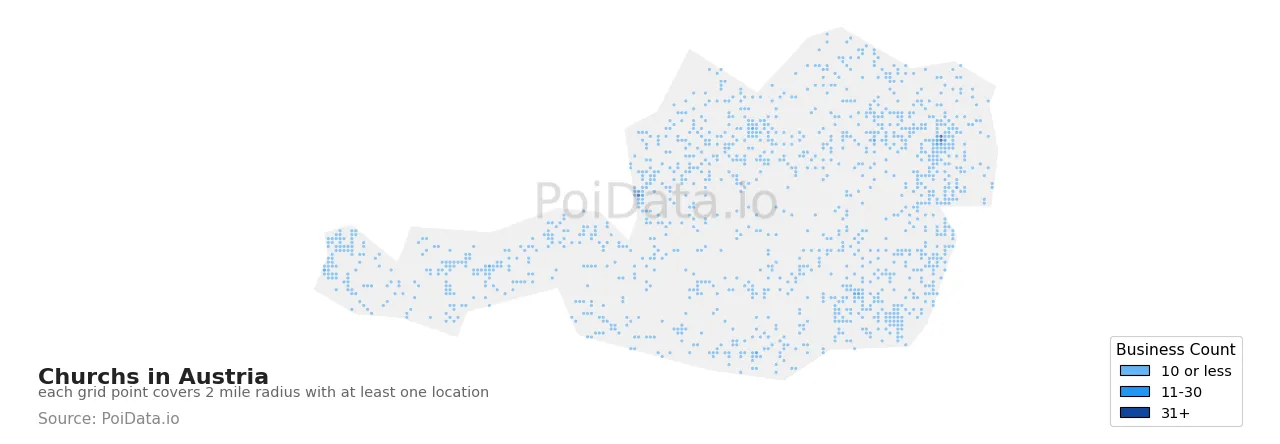 Church density map for Austria