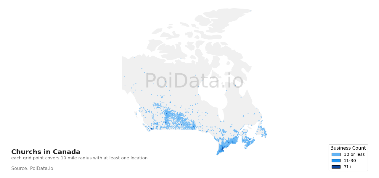 Church density map for Canada