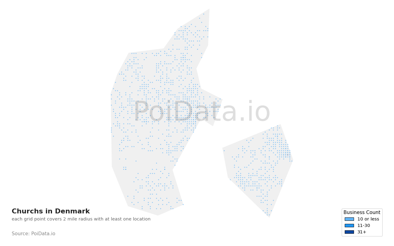 Church density map for Denmark