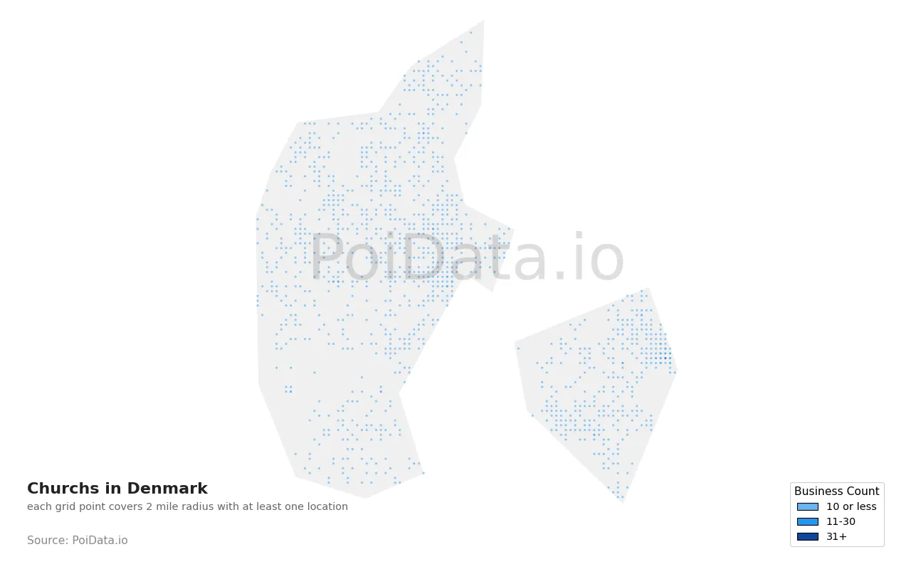 Church density map for Denmark