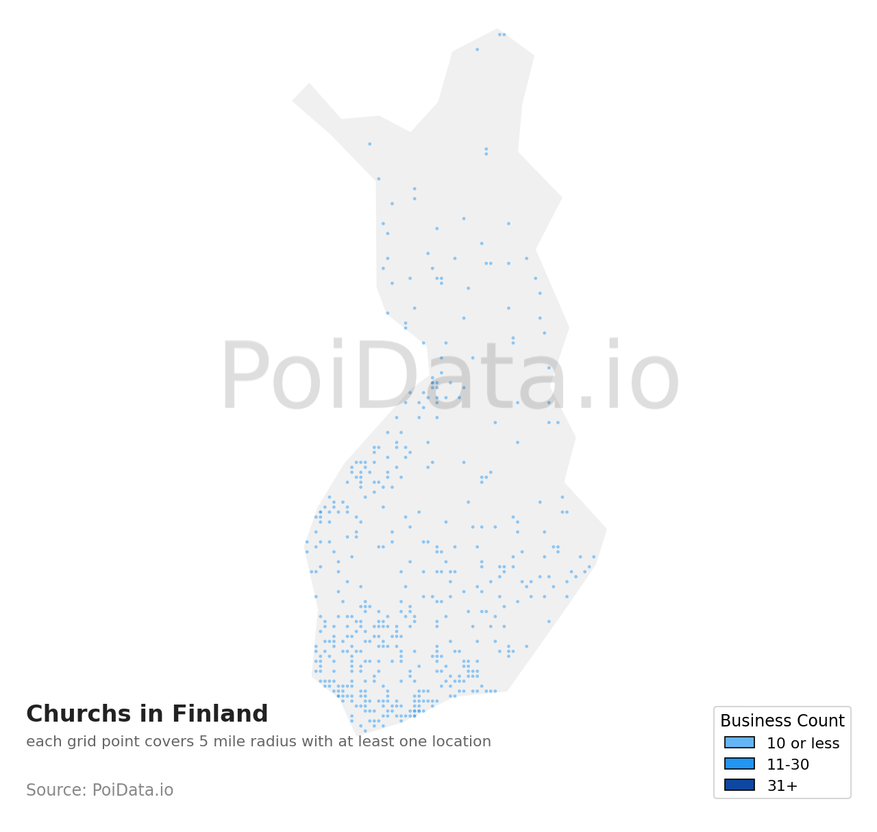 Church density map for Finland