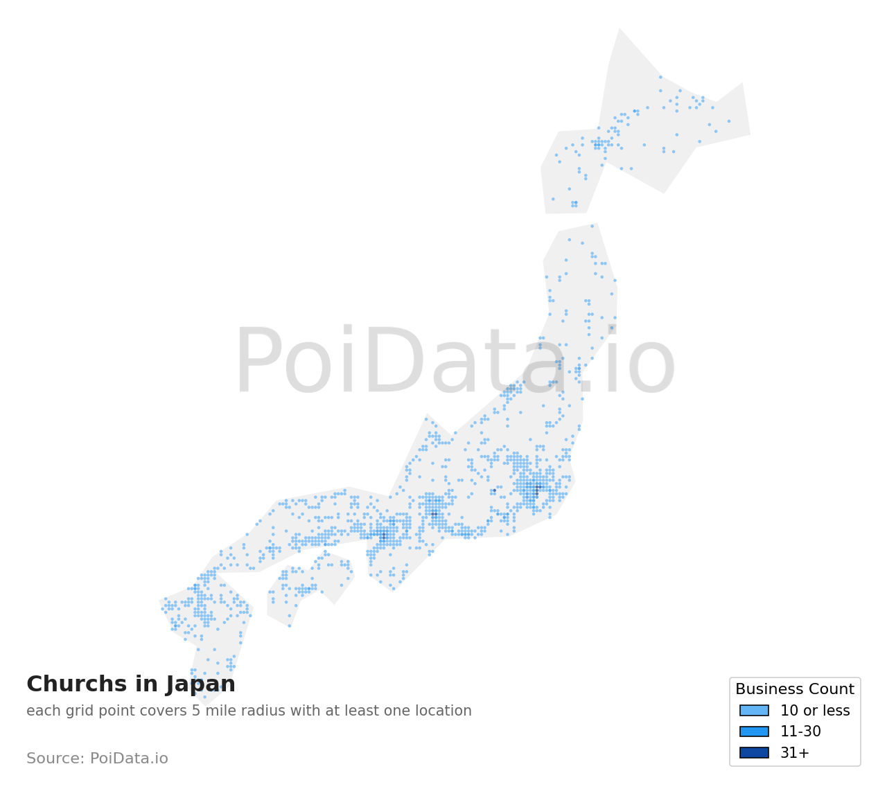 Church density map for Japan