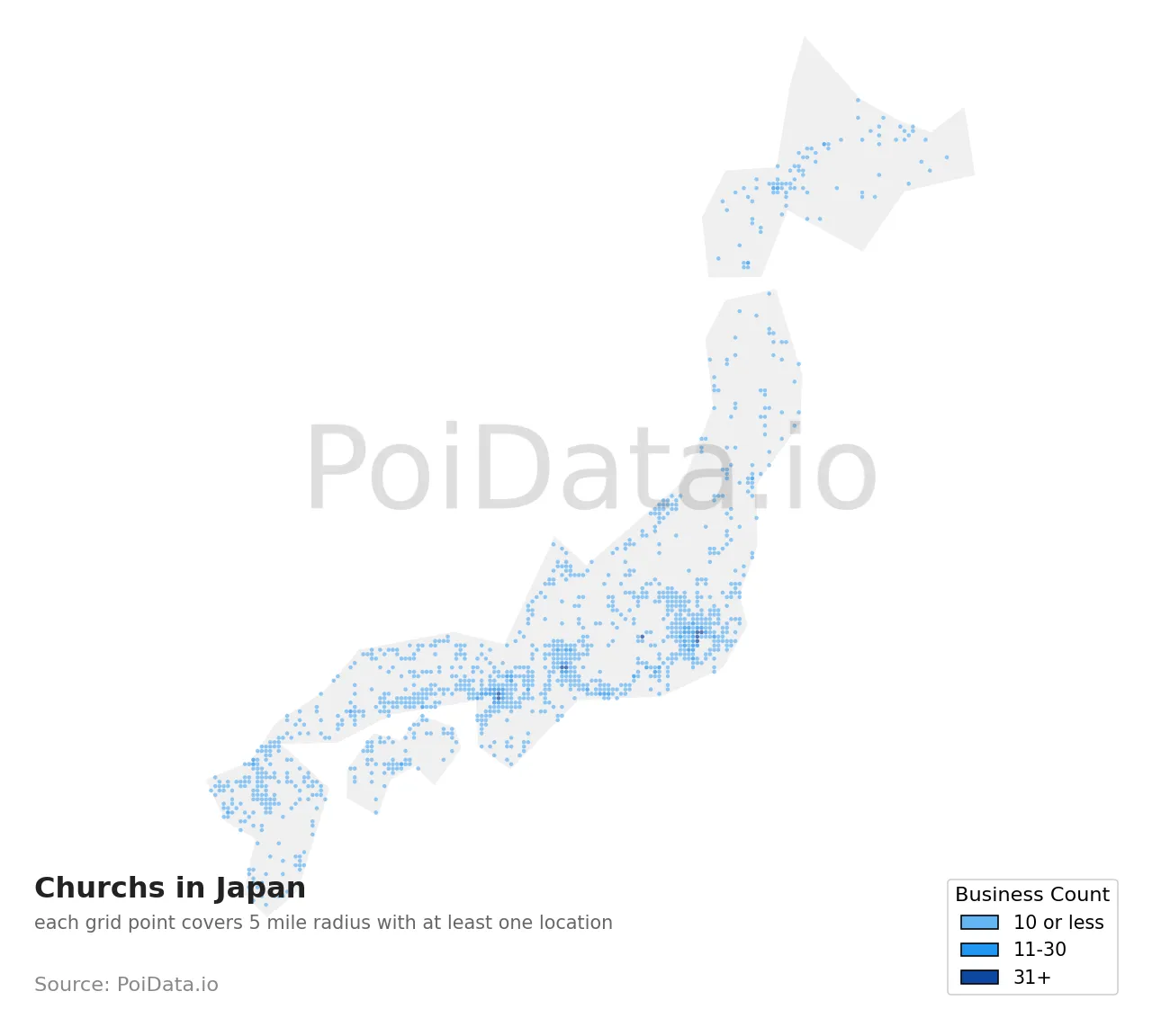 Church density map for Japan