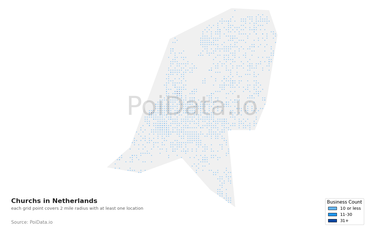 Church density map for Netherlands