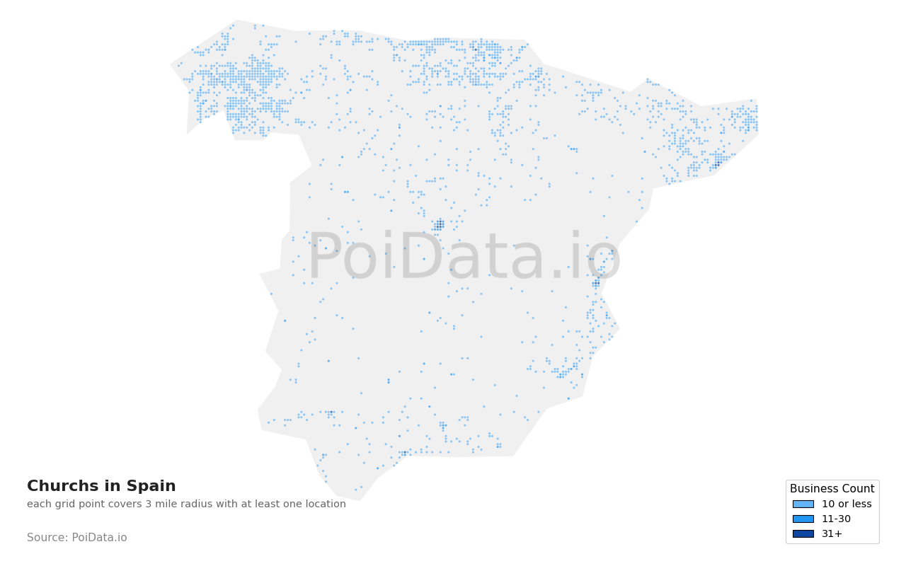 Church density map for Spain
