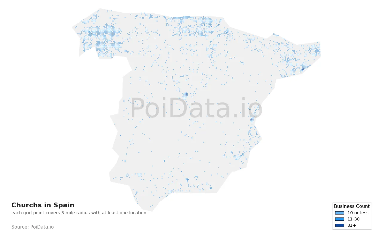 Church density map for Spain