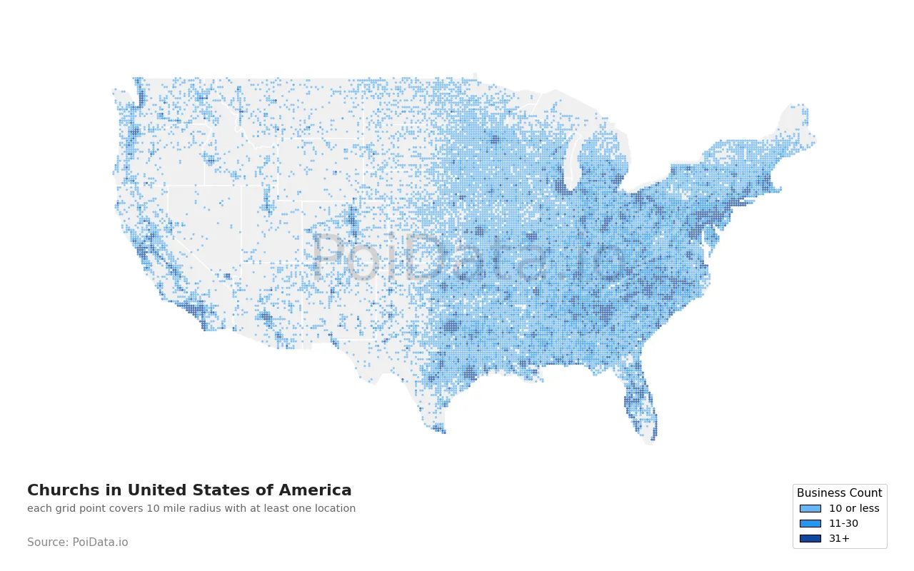 Church density map for United States