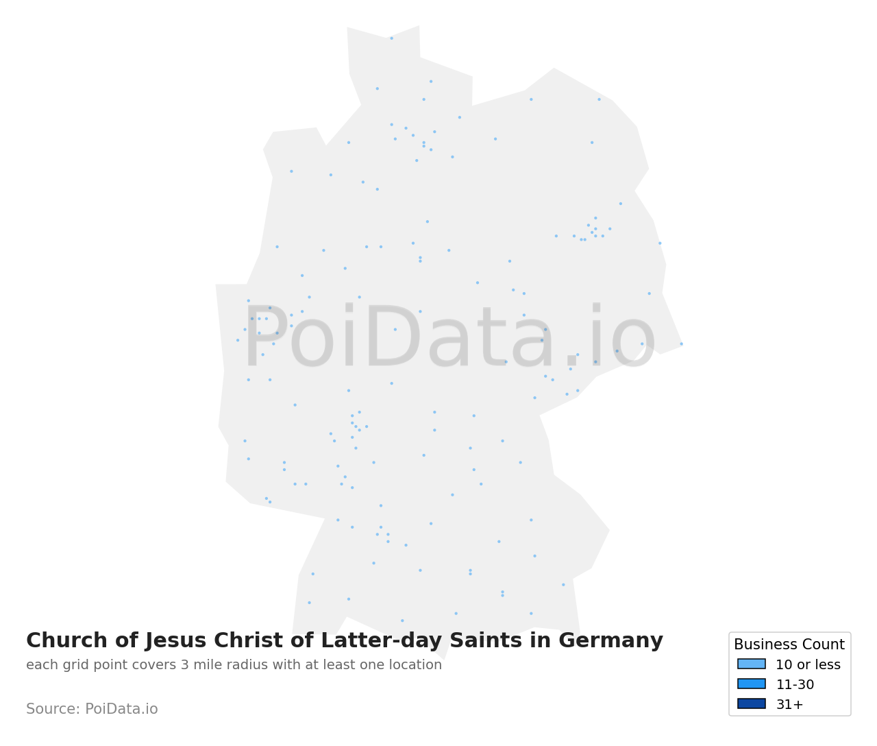Church of Jesus Christ of Latter-day Saints density map for Germany