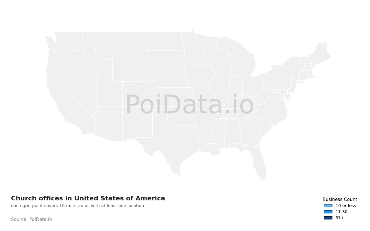 Church office density map for United States
