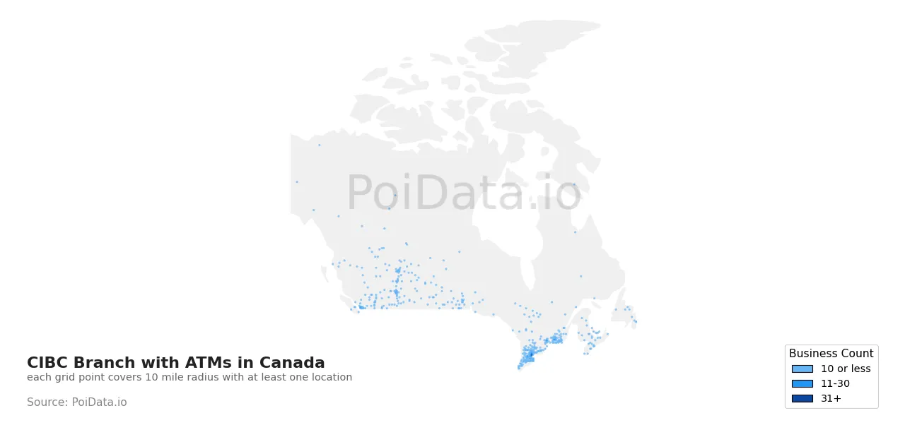 CIBC Branch with ATM density map for Canada