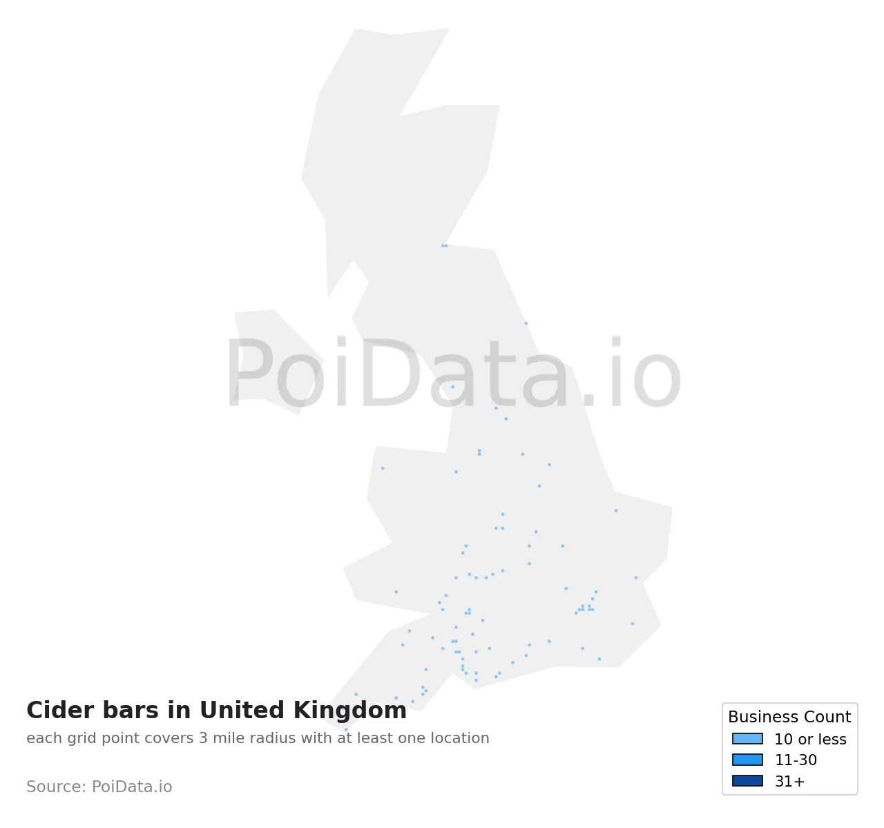 Cider bar density map for United Kingdom