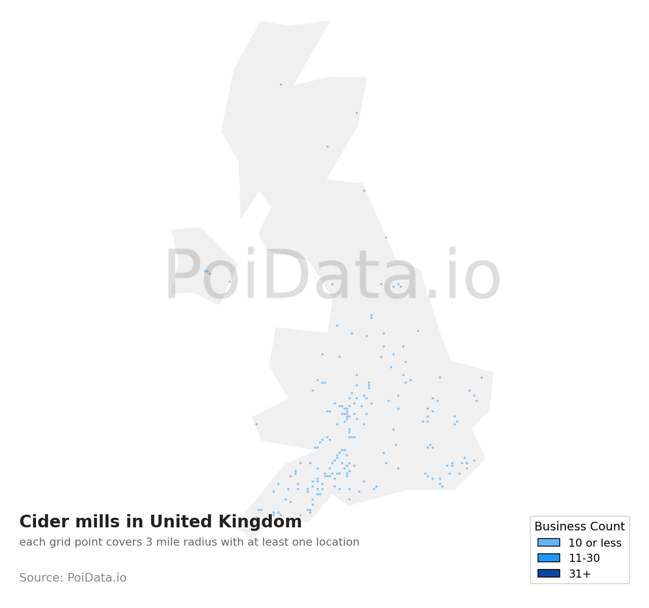 Cider mill density map for United Kingdom