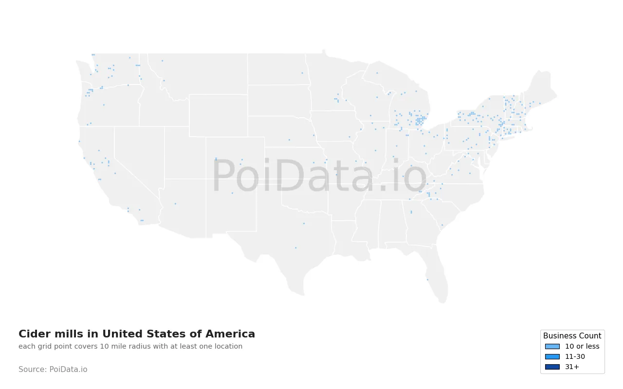 Cider mill density map for United States