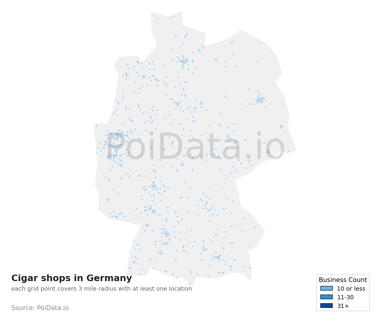 Cigar shop density map for Germany