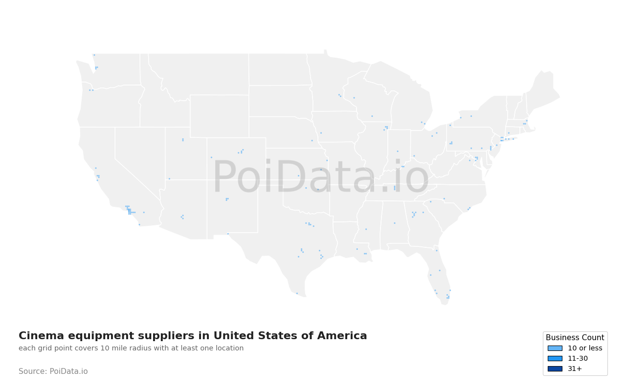 Cinema equipment supplier density map for Oregon, United States