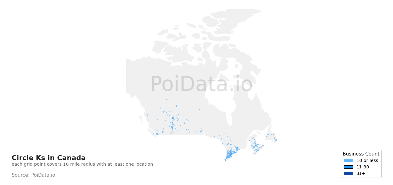 Circle K density map for Canada