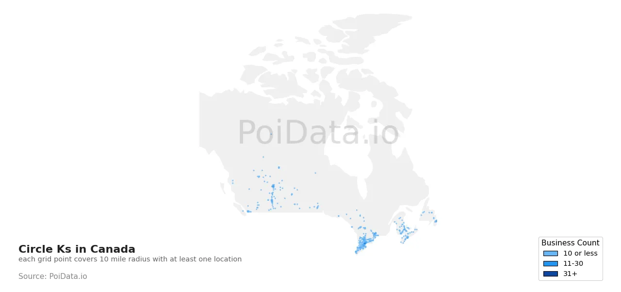 Circle K density map for Canada