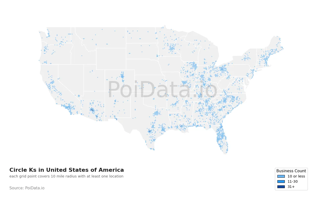 Circle K density map for United States