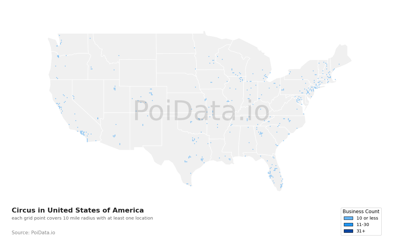 Circus density map for United States