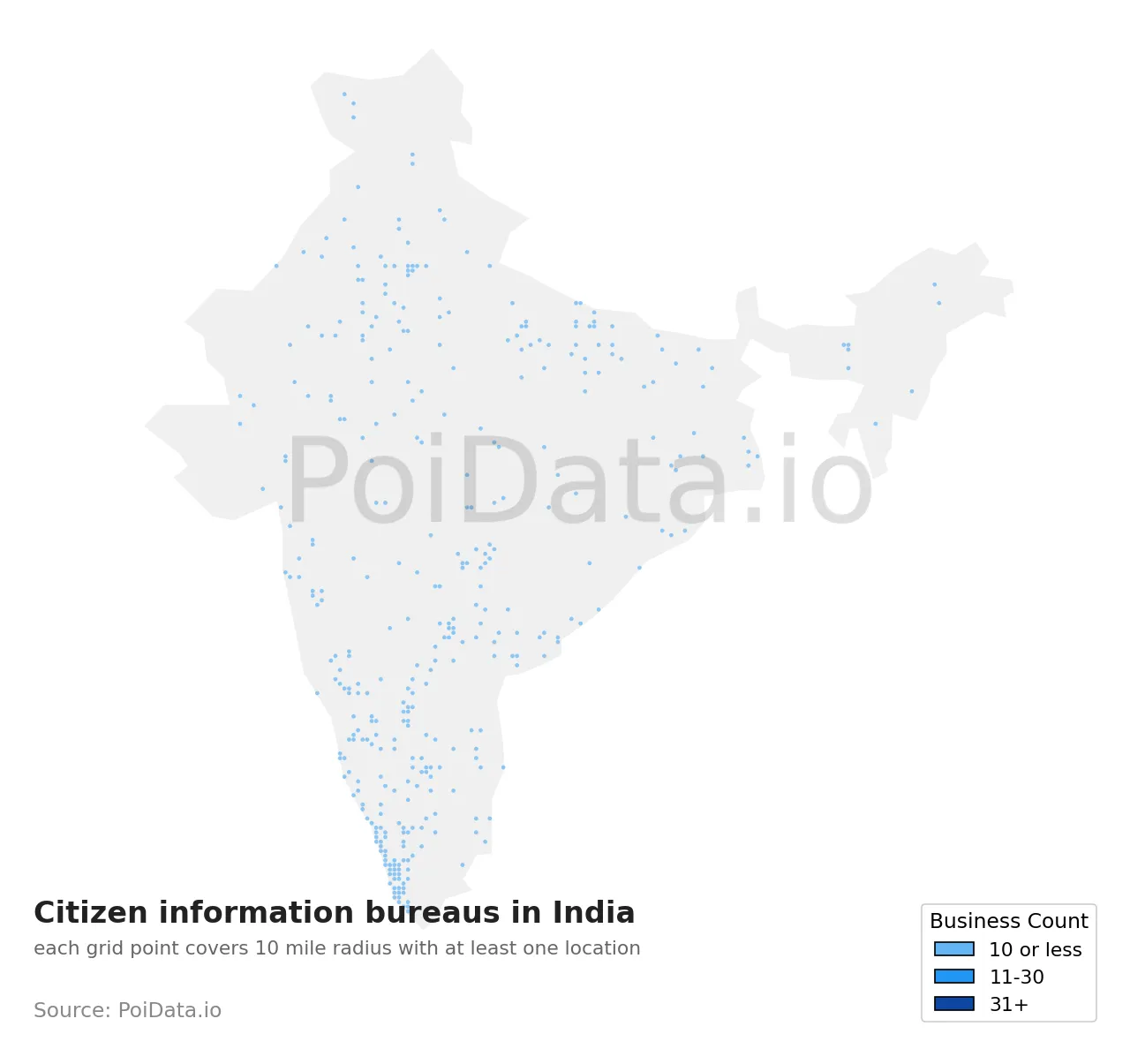Citizen information bureau density map for India