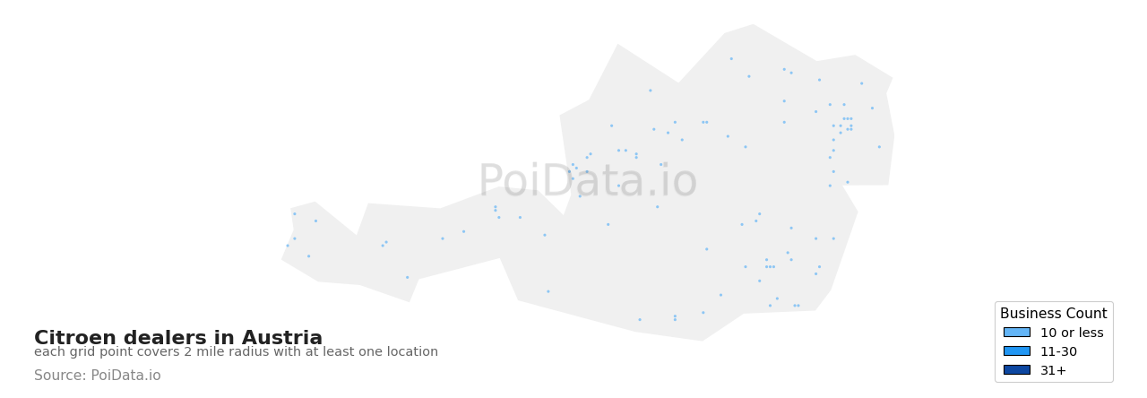 Citroen dealer density map for Austria