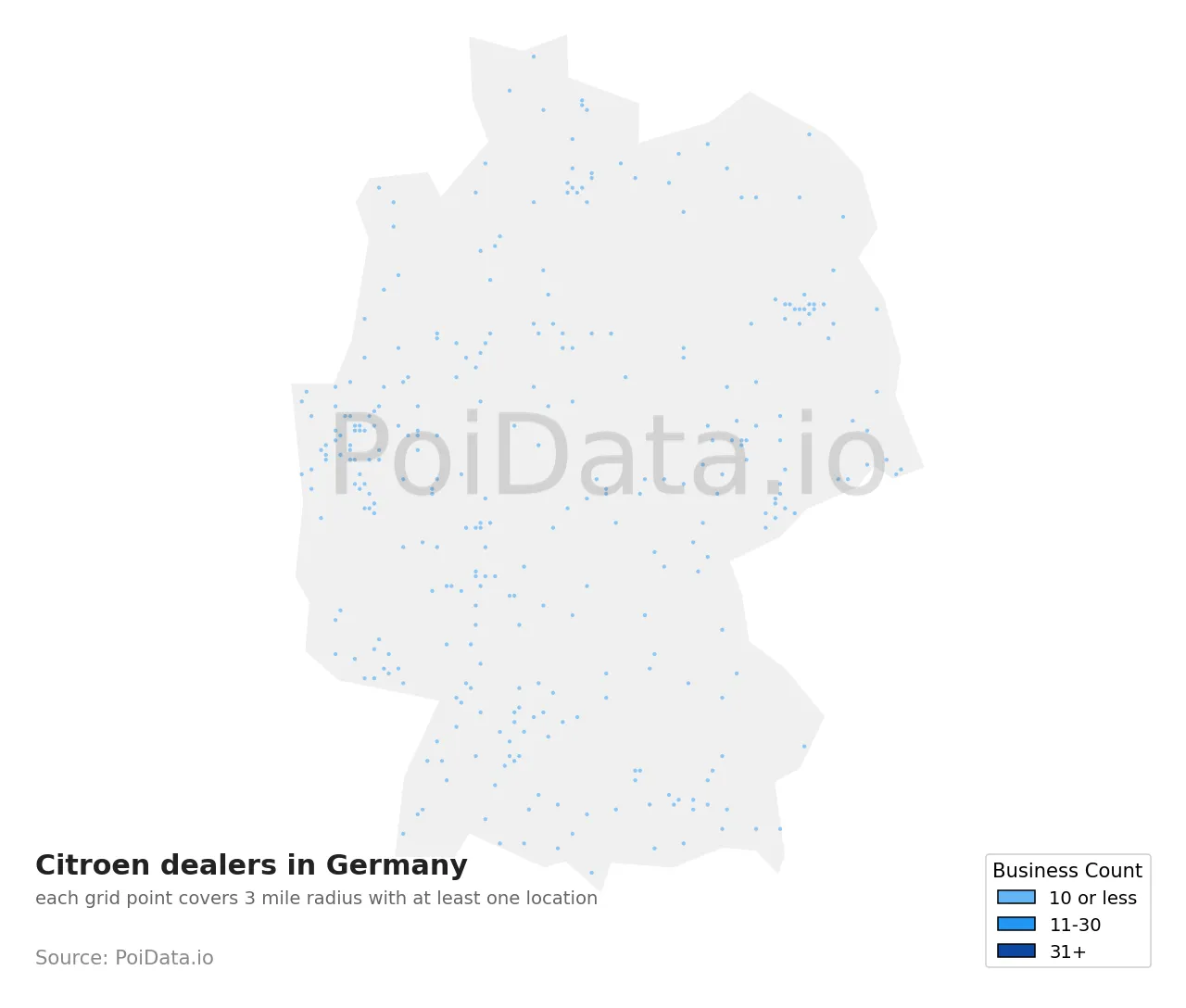 Citroen dealer density map for Germany