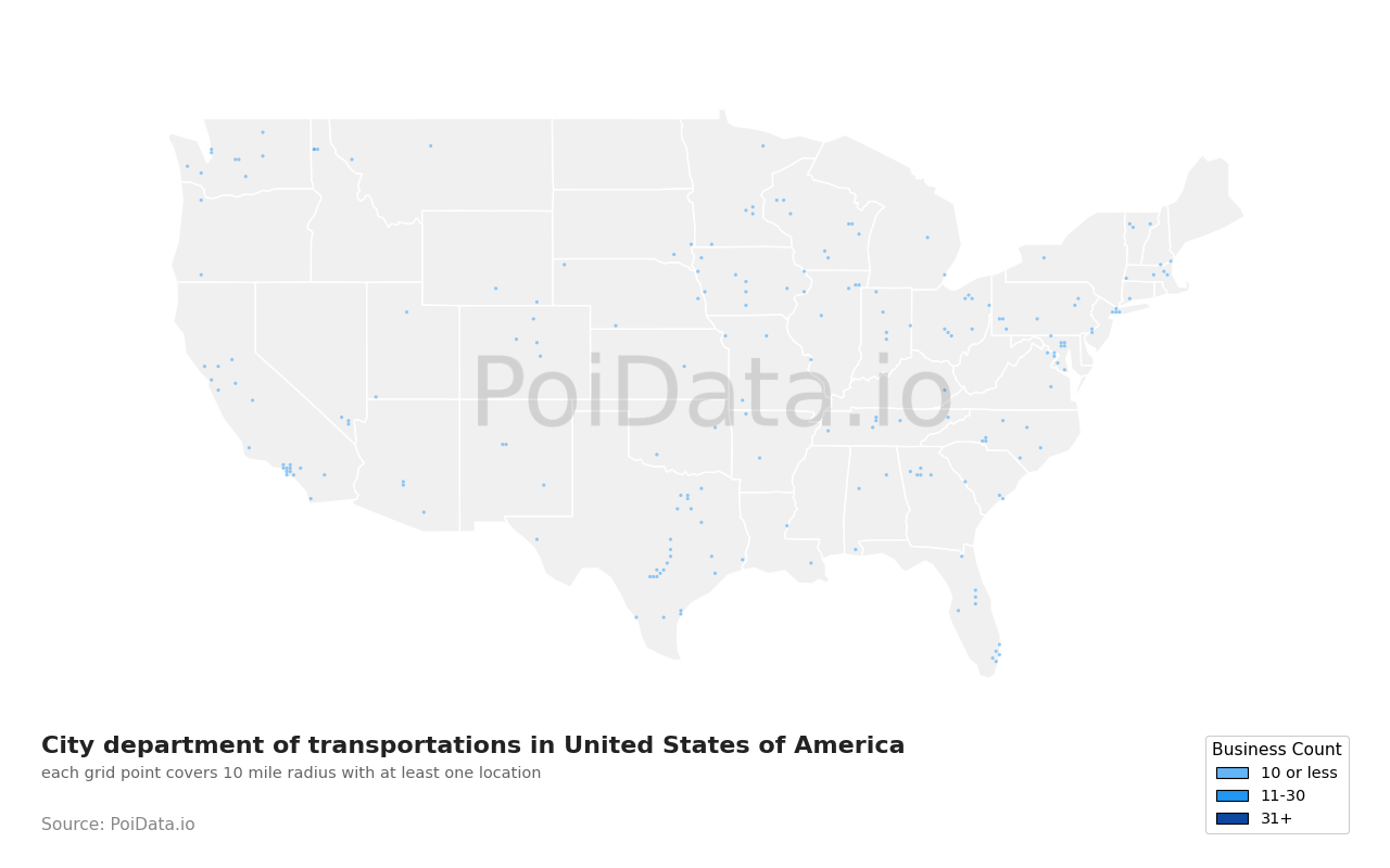 City department of transportation density map for United States