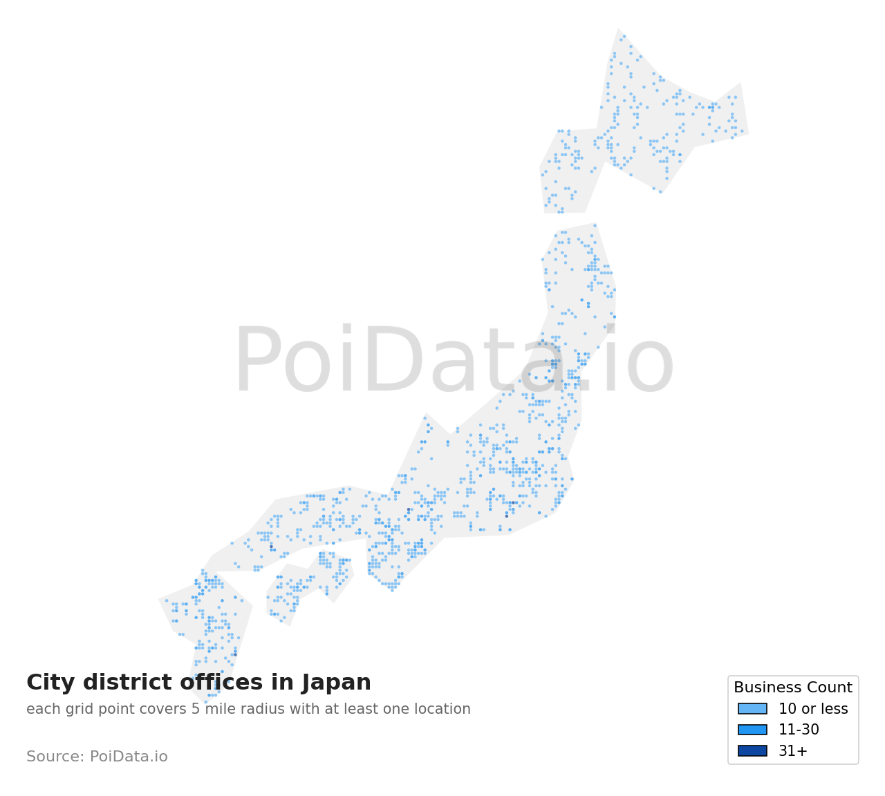 City district office density map for Japan
