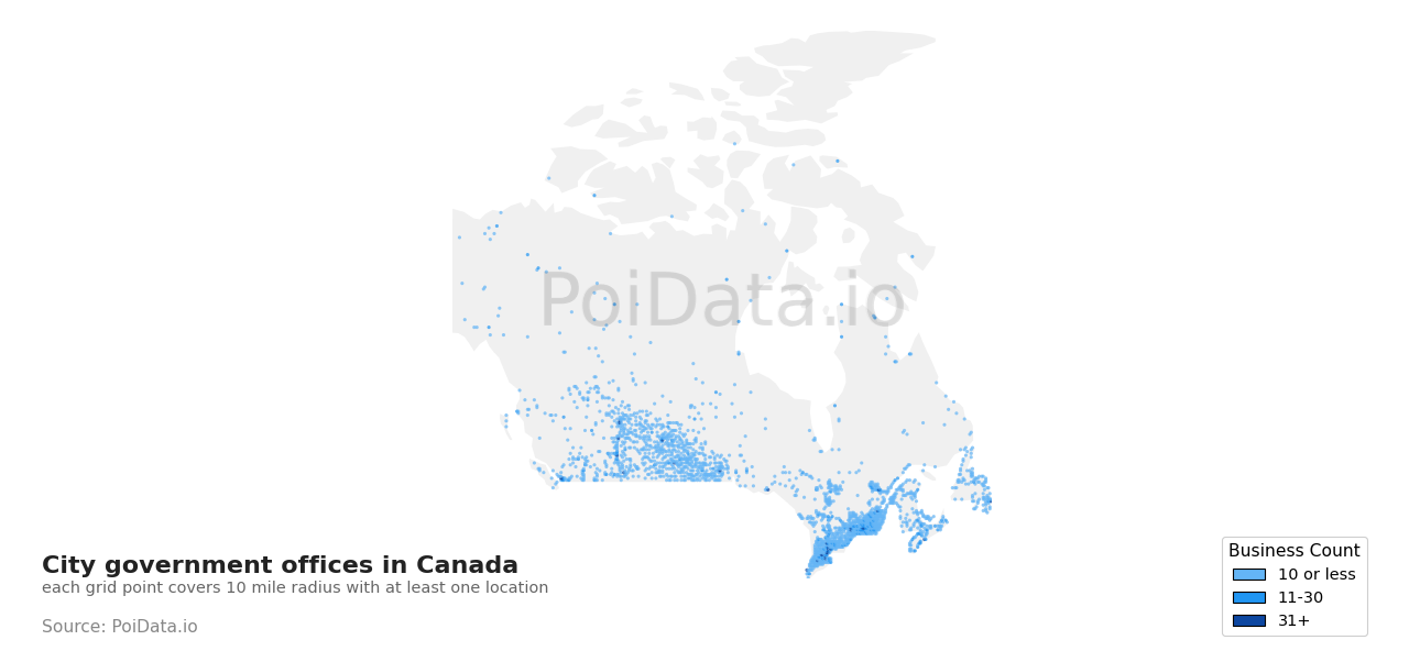 City government office density map for Canada
