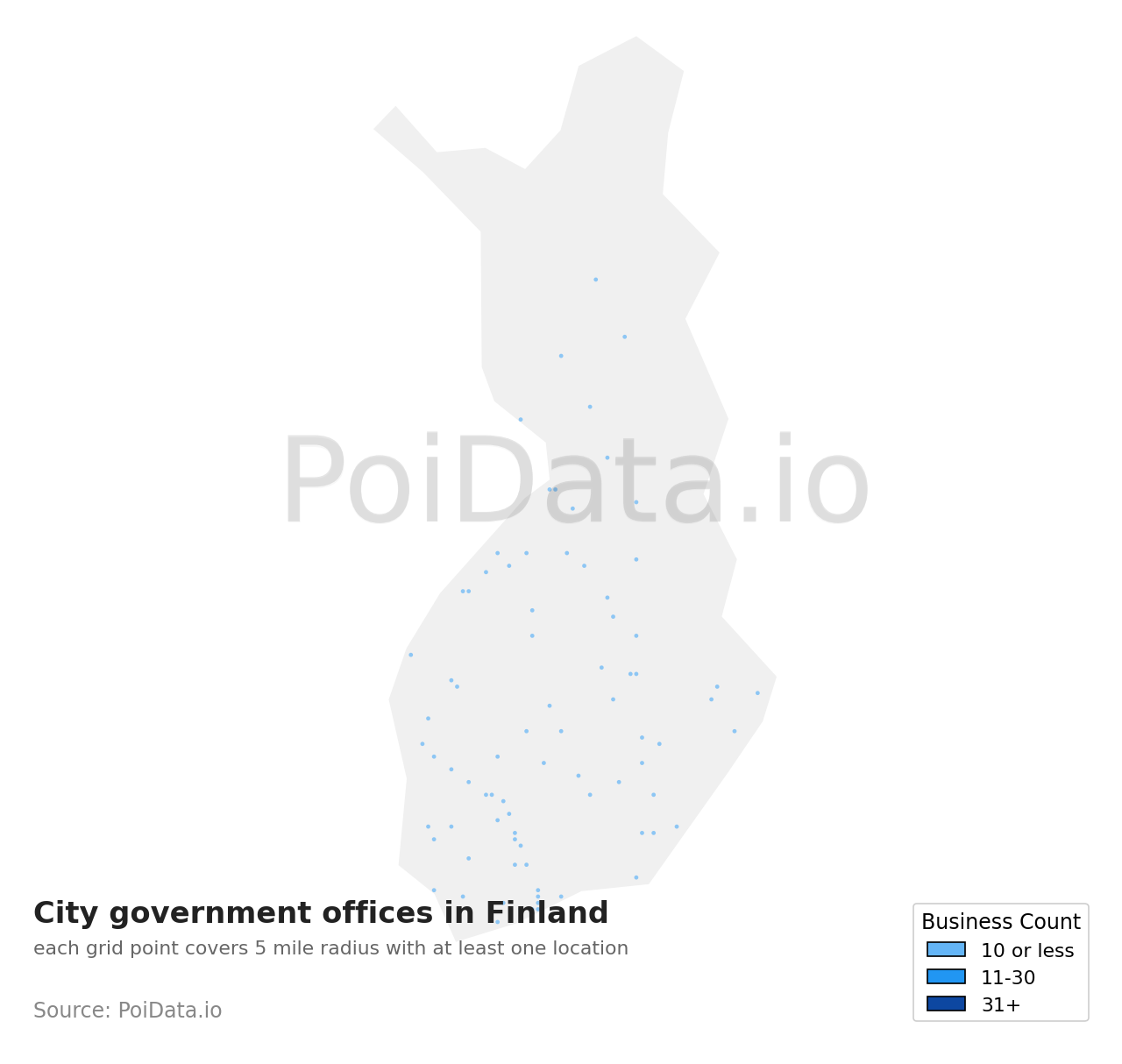 City government office density map for Finland