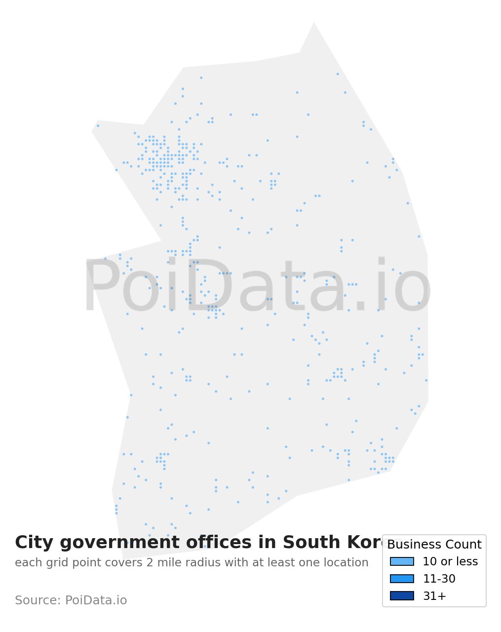 City government office density map for South Korea