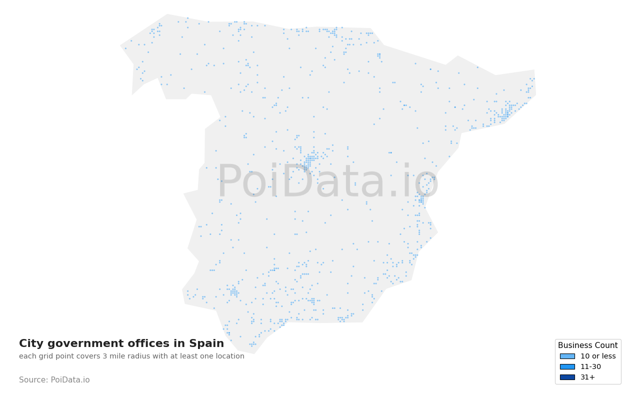 City government office density map for Spain