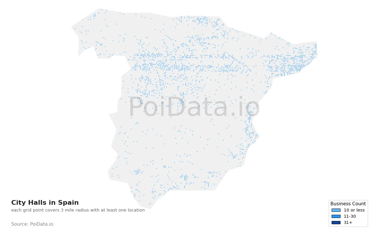 City Hall density map for Spain