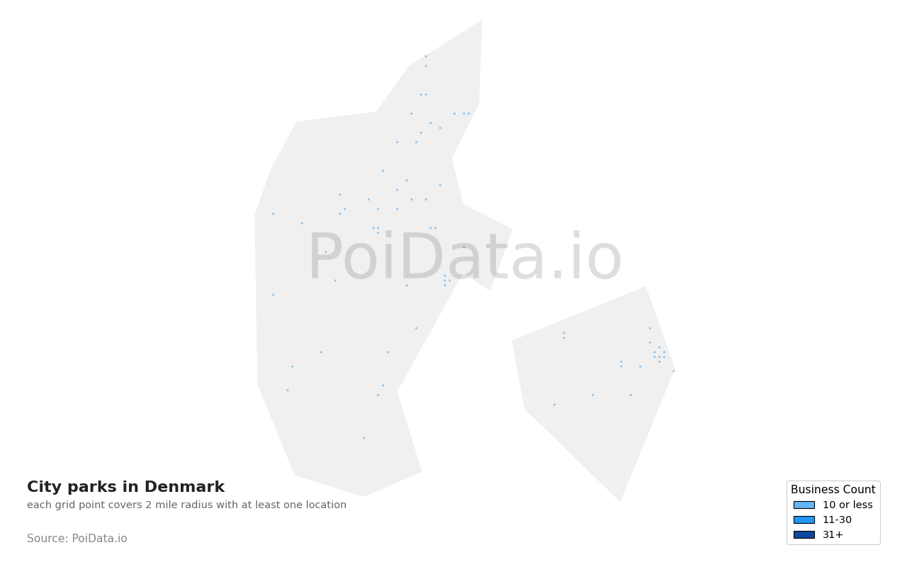 City park density map for Denmark