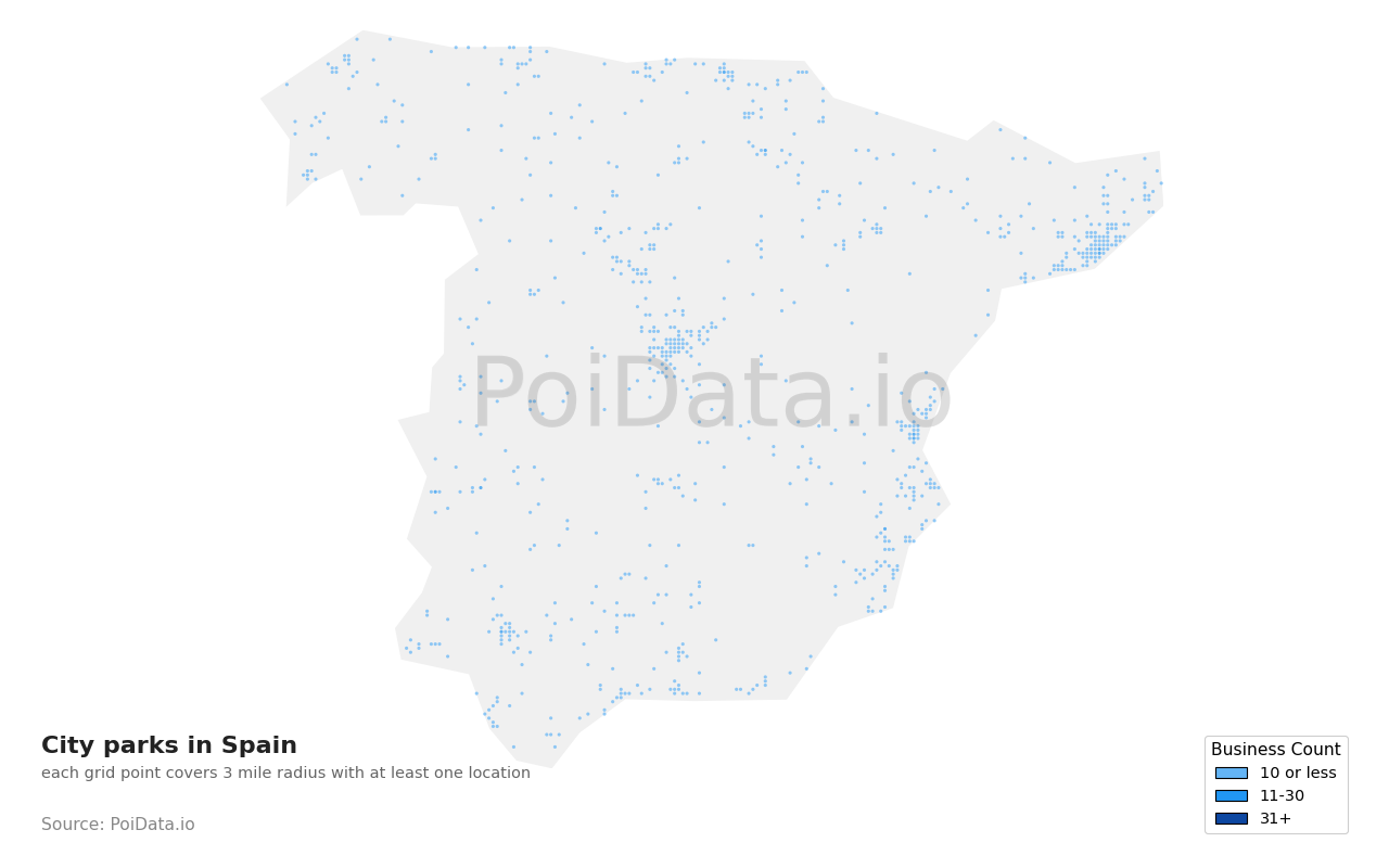 City park density map for Spain