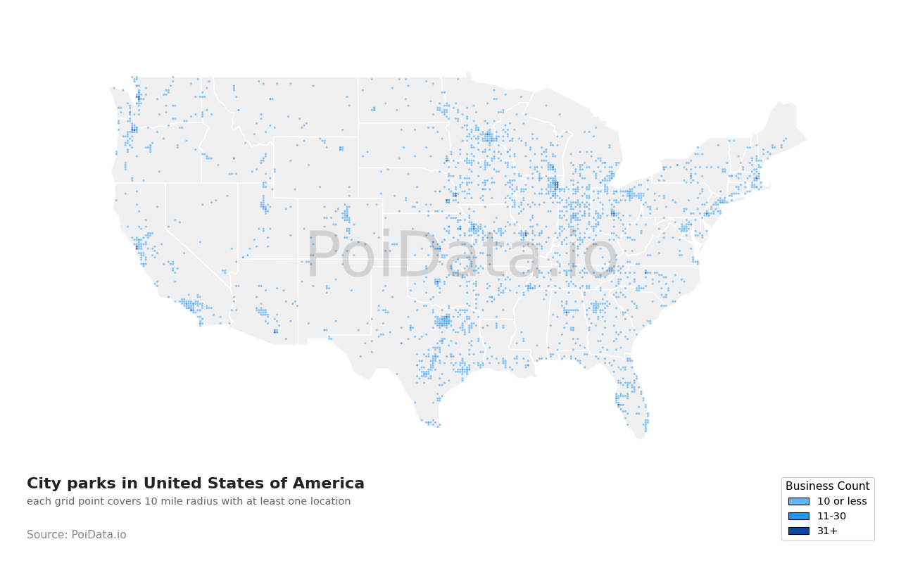 City park density map for United States