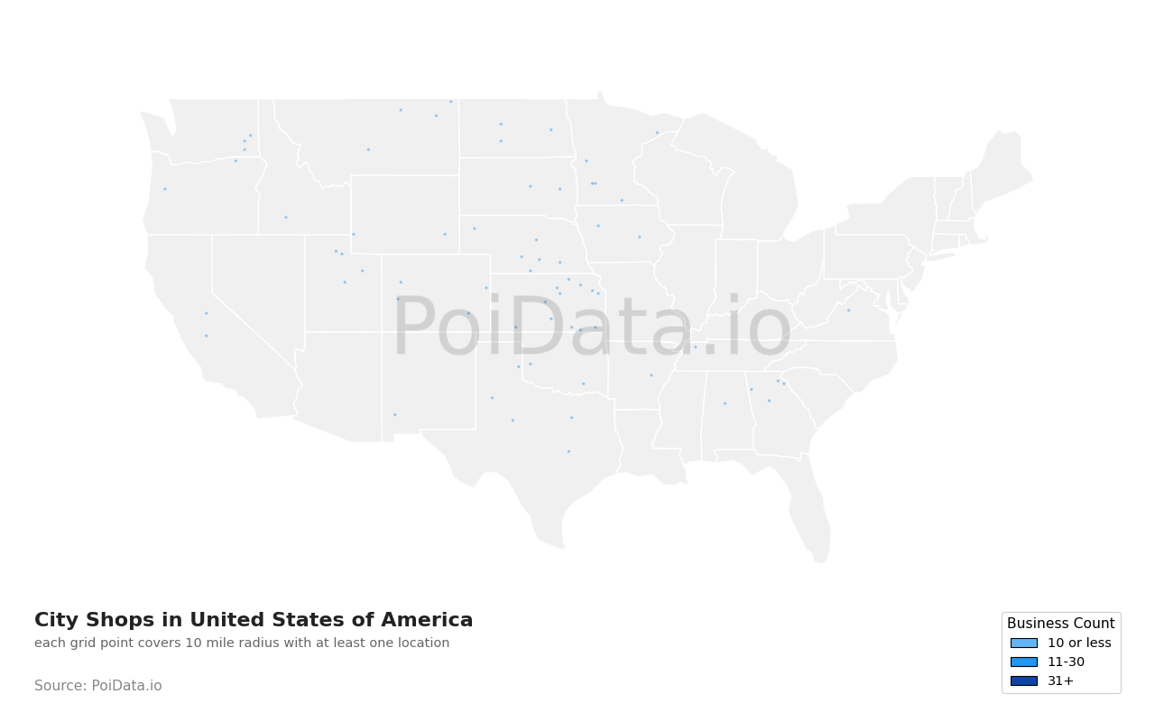 City Shop density map for United States