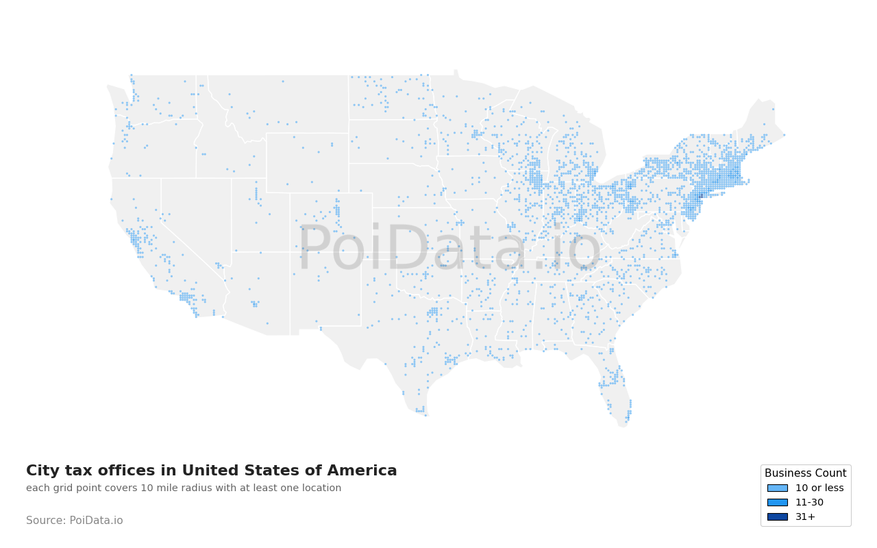City tax office density map for Ohio, United States