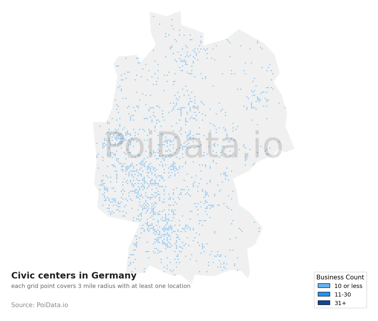 Civic center density map for Germany