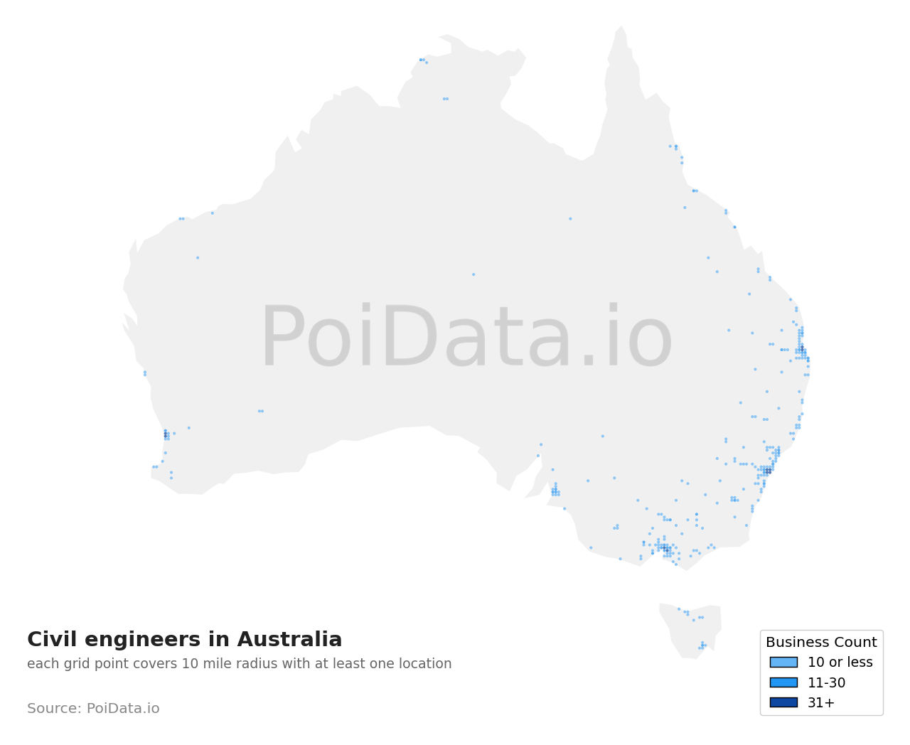 Civil engineer density map for Queensland, Australia