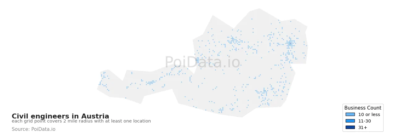 Civil engineer density map for Austria