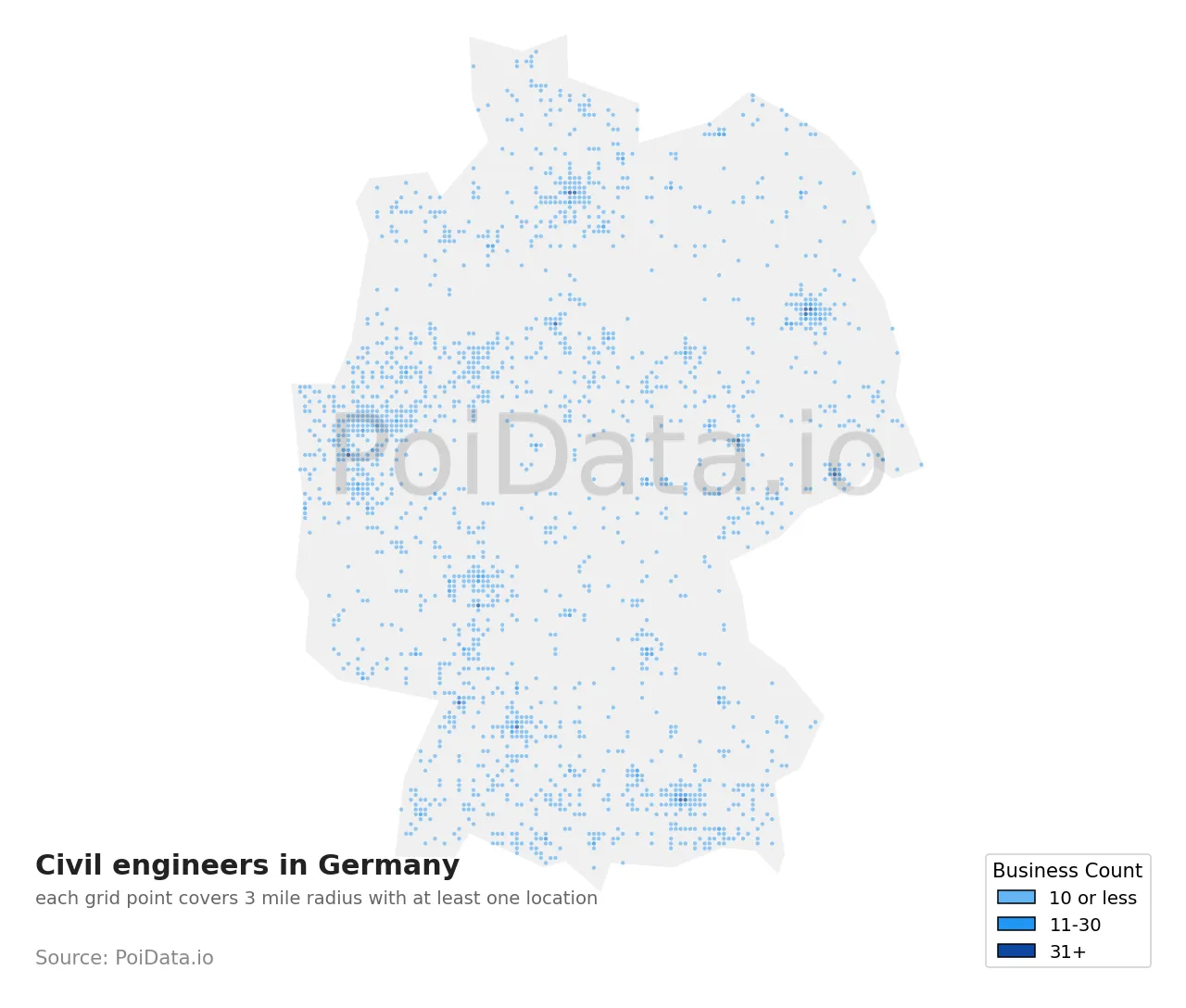 Civil engineer density map for Germany