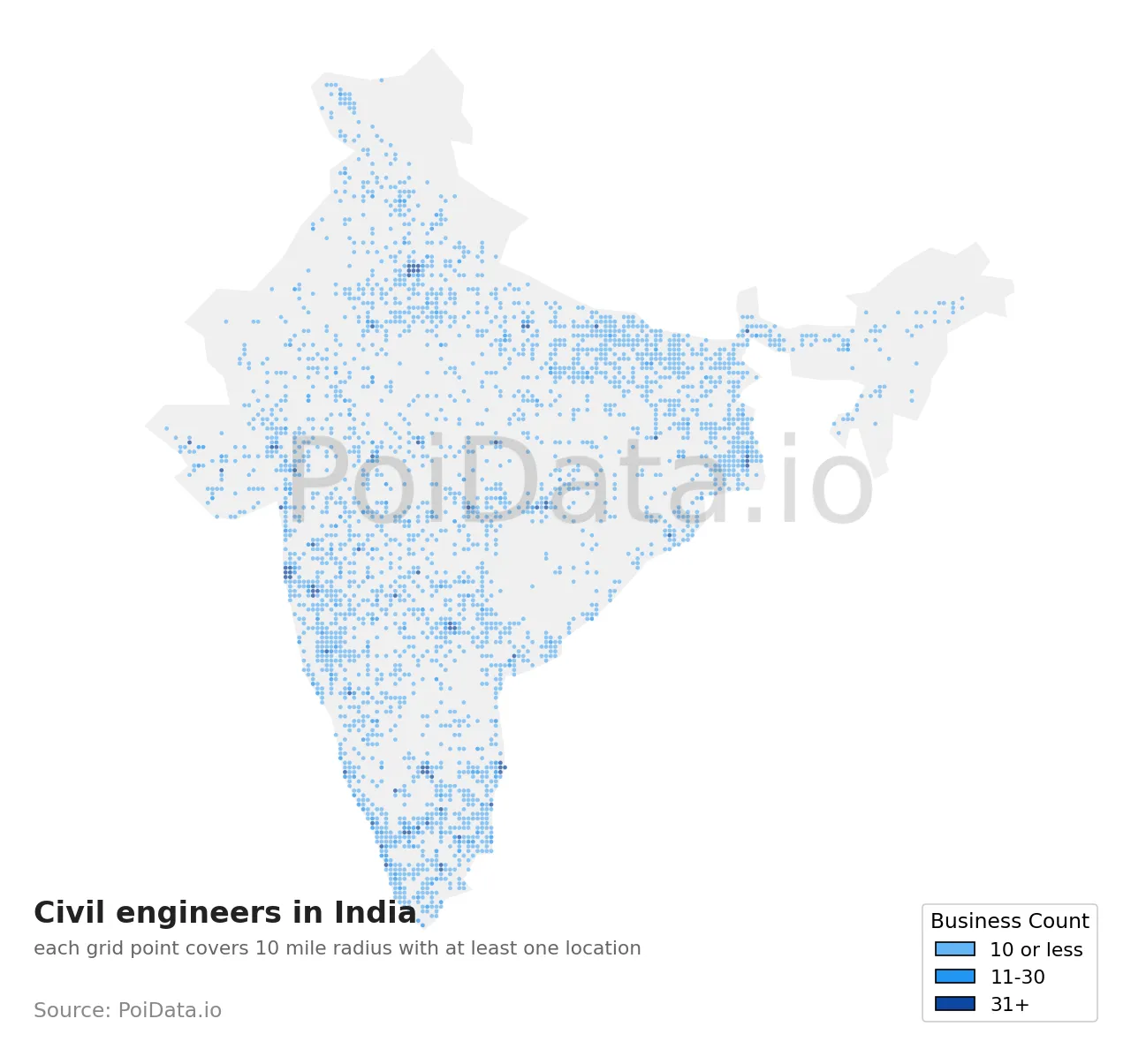 Civil engineer density map for India
